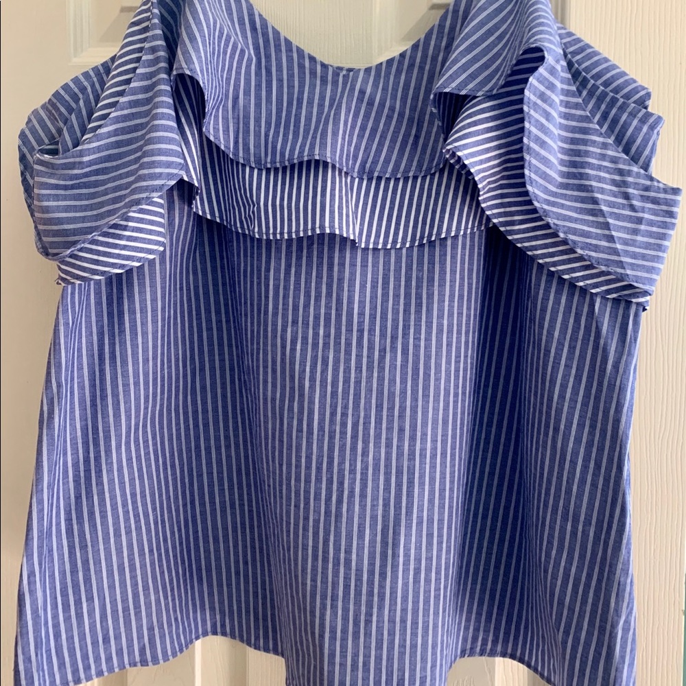 Blue striped off the shoulder top